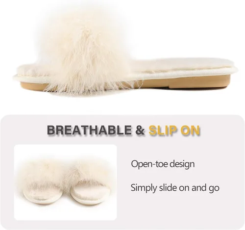 Miniatura 2 de Fur Story Pantuflas peludas para mujer, con punta abierta, de espuma viscoelástica, esponjosas, para casa