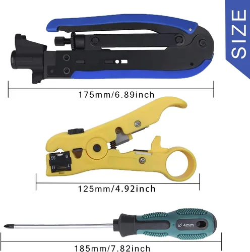 Miniatura 3 de Delgada Kit de crimpadora de cable coaxial, herramienta de compresión coaxial RG6 RG59 RG11 Kit de conector de herramienta de prensado con 20