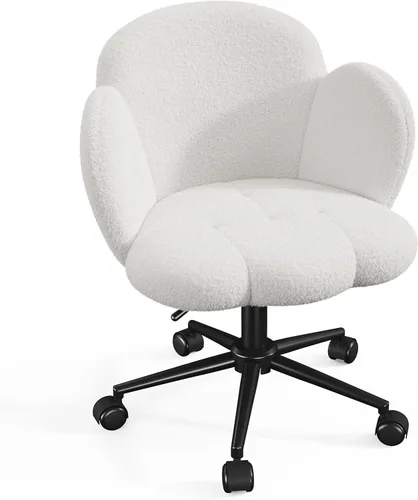 Miniatura 12 de Homkdom Silla de escritorio con ruedas, silla de tocador con respaldo, silla tapizada para oficina en casa, altura ajustable, sillas de tareas
