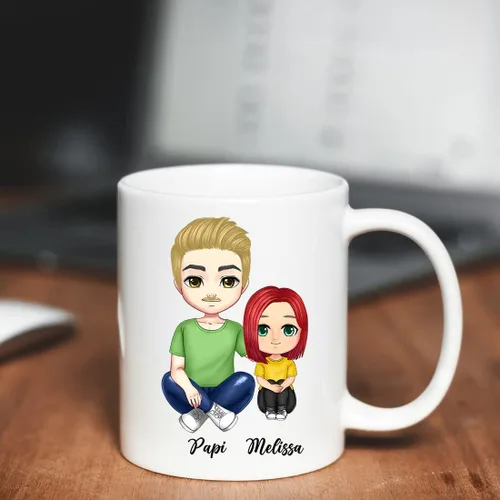 Miniatura 7 de Taza de café para el día del padre para papá de parte de hija e hijo. Taza del mundo con el mejor papá del mundo. Taza divertida con nombre