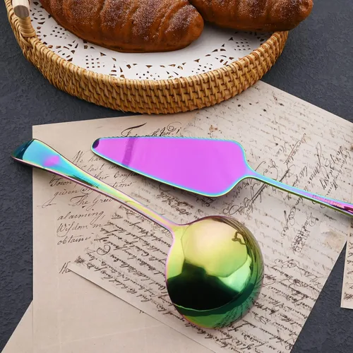 Miniatura 7 de JASHII Juego de cubiertos de 25 piezas con tenedor y cuchara con utensilios para servir para 4, cubiertos de acero inoxidable de grado alimenticio
