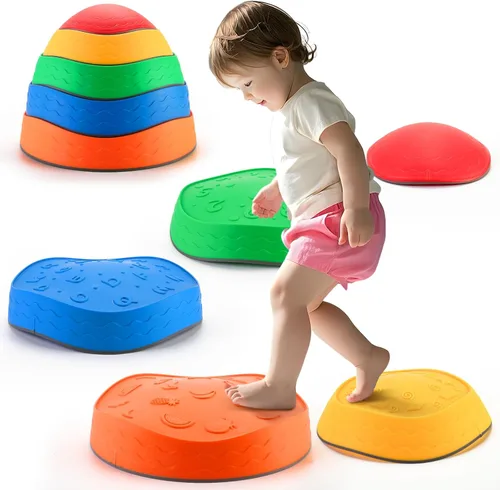 Stepping Stones para niños – 5 piezas de piedras duraderas antideslizantes para promover las habilidades de equilibrio motor del niño, juego de