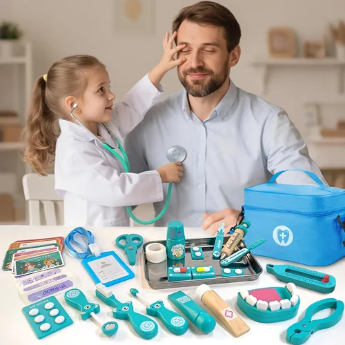 Miniatura 5 de Kit médico para niños pequeños de 3 a 5 años, juego de madera para dentistas, juego de doctor, juguetes de simulación para niños pequeños, kit