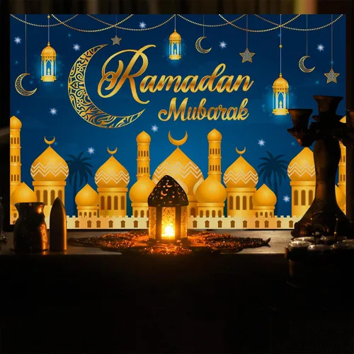 Decoraciones de Ramadán para el hogar - 71 x 44 en Ramadán Banner Mubarak Mesa Mubarak Signo Telón de fondo Favores Colgantes Decoraciones para el