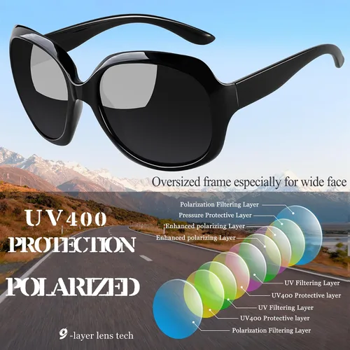 Miniatura 10 de Joopin Lentes de sol de gran tamaño para mujer, polarizados, grandes, para conducción, protección UV, grandes sombras