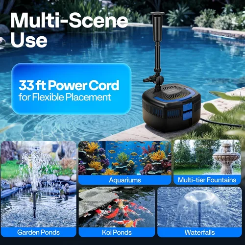 Miniatura 6 de VIVOHOME Kits de sistema de filtro de estanque 4 en 1, bomba de agua de 950 GPH con filtro, fuente y combo de luz de 13 W para estanques de hasta