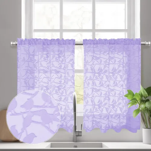 Miniatura 12 de OVZME Anji - 2 paneles de cortinas traslúcidas de gasa marrón de 72 pulgadas de largo para dormitorio, doble bolsillo para barra, tela ligera