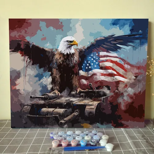 Miniatura 2 de Tucocoo Pintura patriótica por números del 4 de julio para adultos, niños, soldados, tanques, kits de pintura digital para regalo, Día de la Águila