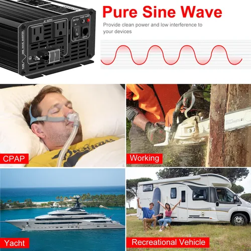 Miniatura 8 de Xijia Inversor de potencia de 1500 W, inversor de onda sinusoidal pura de 12 V a 120 V, convertidor solar de sobretensión de 3000 W para camión