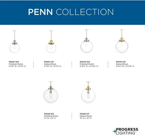 Miniatura 7 de Penn Collection - Lámpara colgante de cristal transparente (latón natural)