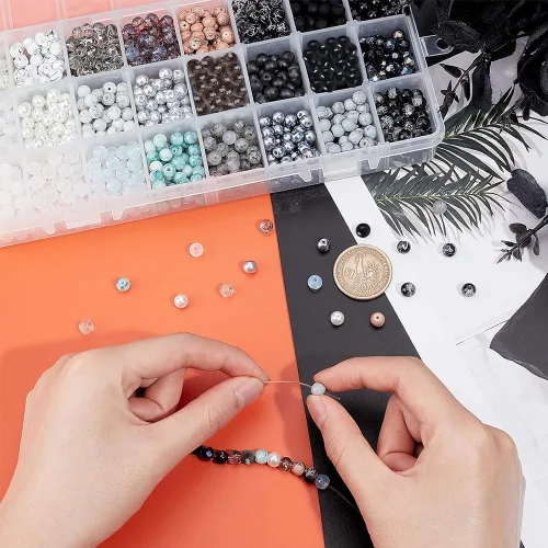 Miniatura 5 de PH PandaHall 1440 cuentas de vidrio blanco y negro para la fabricación de joyas, 24 colores de 0.236 pulgadas (0.236 in), cuentas sueltas