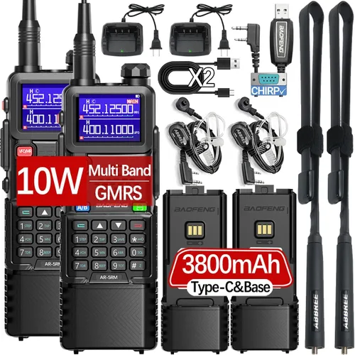 Baofeng Radio radioaficionado de largo alcance 5RM 10W recargable de mano 3800mAh batería extendida NOAA emergencia táctica de dos vías radio walkie