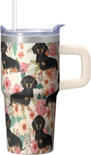 Miniatura 43 de Dachshund - Vaso de viaje aislado de acero inoxidable de 20 onzas con asa y pajilla, regalo para mujer, para el Día de la Madre, a prueba de fugas