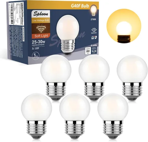 Bombilla LED regulable de 3 W, equivalente a 25 W, base de tornillo estándar E26, G40 blanco cálido suave 2700K 260lm esmerilado para baño,