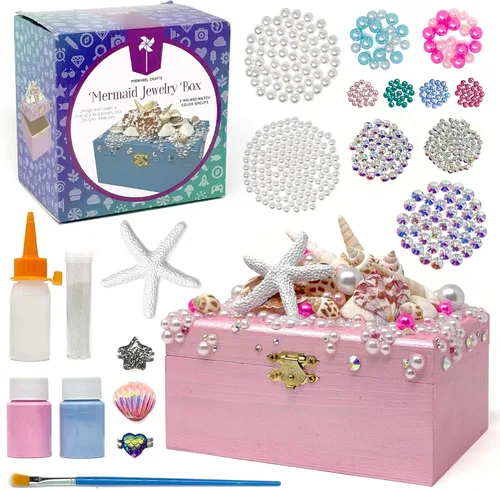 Pinwheel Crafts Kit de Caja de Joyas DIY de Sirena para Niñas de 6+ Años - 530 Piezas Haz Tu Propia Caja de Joyas, Kits de Manualidades DIY -