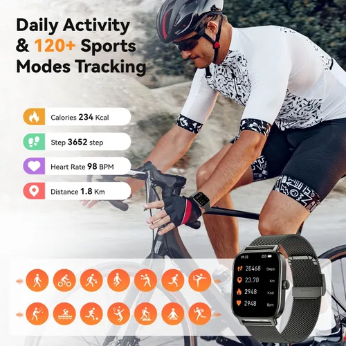 Miniatura 4 de Reloj inteligente para hombres y mujeres, rastreador de ejercicio: resistente al agua, respuesta de llamadas Bluetooth, haz relojes inteligentes