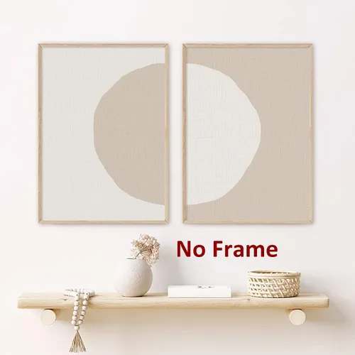 Miniatura 5 de Arte abstracto bohemio para pared, arte geométrico beige, pintura moderna de mediados de siglo, pósteres bohemios beige, lienzo abstracto circular