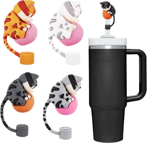 4 piezas de lindas tapas para popotes de gato, tapas para popotes para vaso Stanley de 30 a 40 oz, juego de accesorios divertidos para vaso Stanley