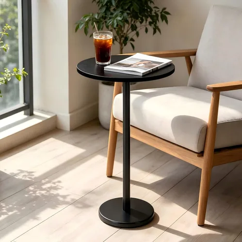 smusei Mesas de bebidas para espacios pequeños, mesa auxiliar de pedestal con base de mármol, pequeña mesa auxiliar redonda negra para sofá, silla,