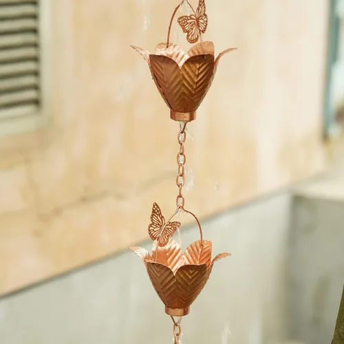 Miniatura 8 de Topadorn Cadena de lluvia de metal para decoración de 8.7 pies, canal de cadena de metal de 105 pulgadas para aleros de casa, jardín y hogar