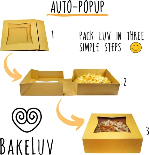 Miniatura 4 de BAKELUV Paquete de 100 cajas de panadería marrones de 8 x 8 x 2.5 pulgadas con ventana, cajas de galletas, pasteles, postres, golosinas, alimentos