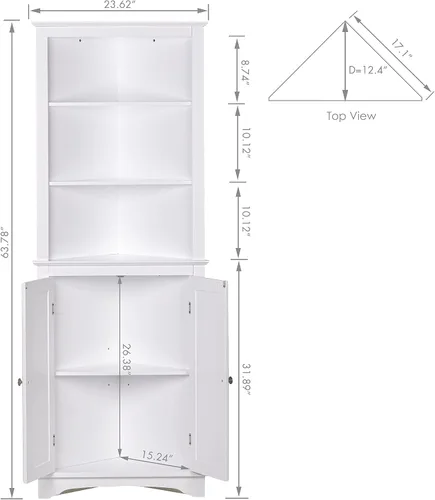 Miniatura 8 de Spirich Armario de esquina alto con puertas y estantes, armario de almacenamiento de esquina independiente para baño, cocina, sala de estar