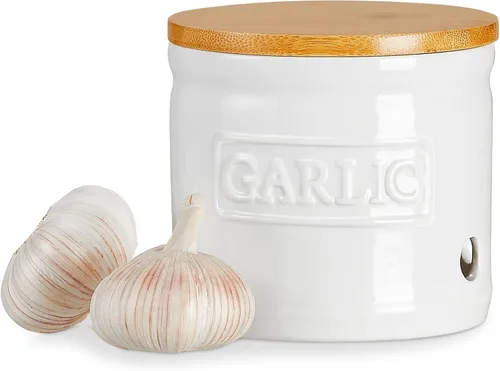 Miniatura 11 de ONEMORE Soporte de ajo con tapa, recipiente de cerámica para ajo de 4 pulgadas, rojo oscuro