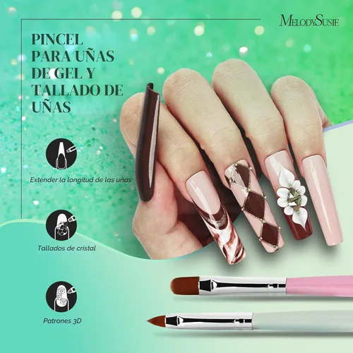 Miniatura 3 de MelodySusie Juego de pinceles para arte de uñas, 6 piezas de herramientas de pintura con pincel de gel de extensión, cepillo de pulido, cepillo