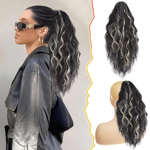 Miniatura 23 de BARSDAR Extensión de cola de caballo negra, extensiones de cabello de cola de caballo con clip de garra de 18 pulgadas para mujer, extensiones