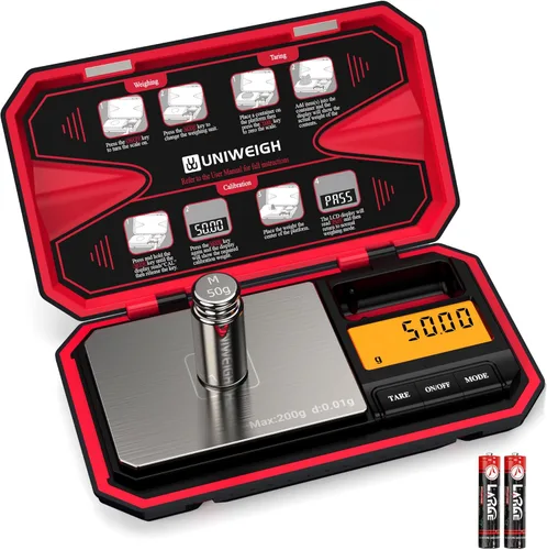 Miniatura 8 de UNIWEIGH Báscula de bolsillo digital 200g/0.01g, báscula digital en gramos, báscula para joyería, báscula para monedas con pesas de calibración