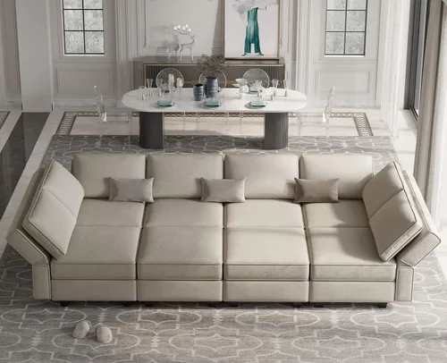 Miniatura 12 de Belffin - Sofá cama modular con otomanas, de terciopelo, reversible y con asiento con almacenamiento, color azul