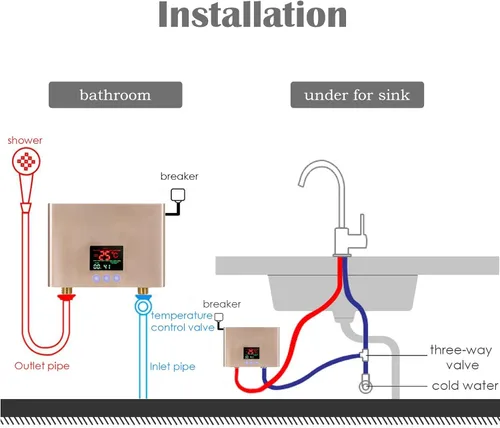 Miniatura 5 de Calentador de agua eléctrico sin tanque de 110 V 3000 W bajo fregadero bajo demanda calentador de agua caliente instantáneo para cocina baño lavado
