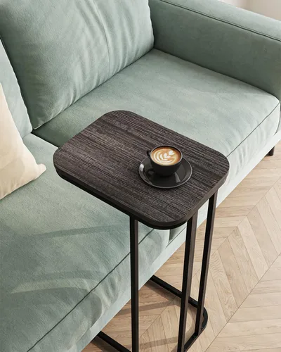 Miniatura 2 de KJGKK Mesa auxiliar en forma de C, mesa auxiliar pequeña de 27 pulgadas de alto para sofá y cama, mesa de sofá deslizable debajo, mesa alta de Roble