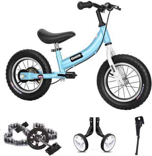 Bicicleta de Equilibrio OHIIK 2 en 1 para Niños de 2 3 4 5 6 7 Años de Edad, Bicicleta de Equilibrio a Pedales, Bicicleta para Niños de 12 14 16 Azul
