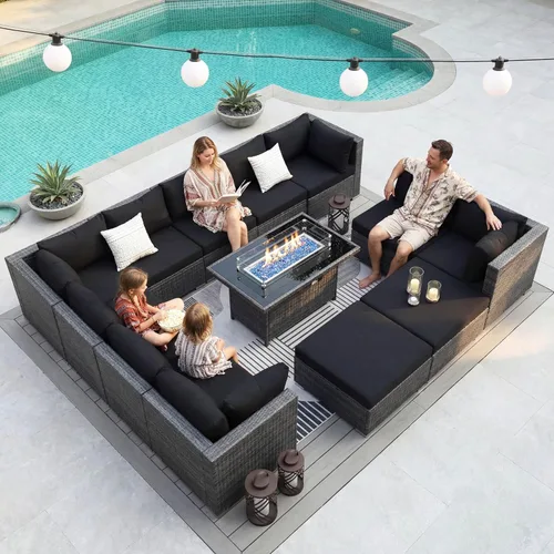 Miniatura 118 de NICESOUL Juego de muebles de patio para exteriores de 7 piezas con mesa para hoguera, gas natural y propano convertible, respaldo alto de 29.3