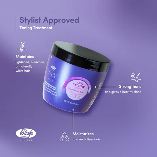 Miniatura 2 de Lisap Mascarilla de cabello morado para cabello rubio, plateado y gris, mascarilla antiamarillo y latón para cabello dañado, acondicionador profundo