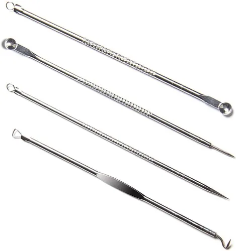 Kit de herramientas para reventar espinillas, juego de 4 herramientas de aguja para el acné, herramienta para eliminar puntos negros, comedones,