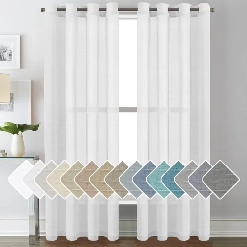 Miniatura 87 de H.VERSAILTEX Cortinas de 96 pulgadas de largo, cortinas de lino/cortinas transparentes de mezcla de lino natural/paneles/cortinas para sala