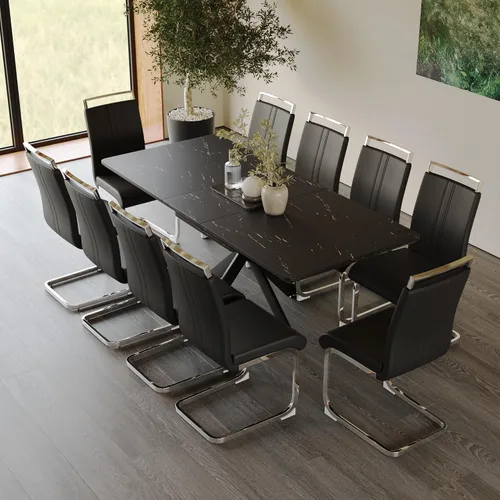 Miniatura 12 de Mesa de comedor de mármol para 4-8, mesa de comedor extensible de 62.4 a 78.15 pulgadas, mesa de cocina moderna, mesa rectangular que ahorra espacio