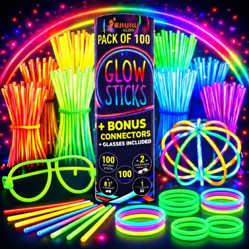 Ammy Glow Paquete de 205 piezas de palitos brillantes para fiestas a granel - Suministros de fiesta que brillan en la oscuridad con pulseras y