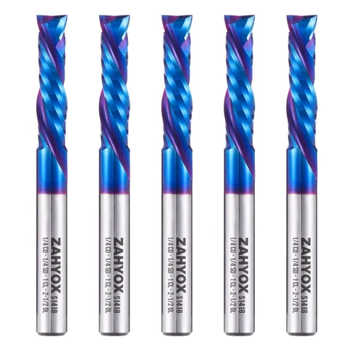 Miniatura 8 de ZahyoX Broca de enrutador de compresión de 1/4", broca CNC en espiral de corte hacia arriba y hacia abajo, fresa de carburo sólido con recubrimiento