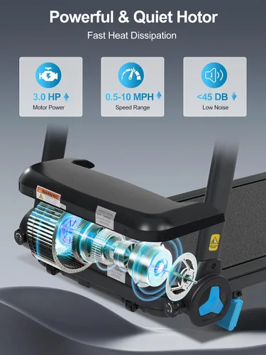 Miniatura 9 de Merax Cinta de correr con 8% de inclinación, cintas de correr plegables de 3.0 HP para el hogar, almohadilla para caminar de 10 MPH con barra