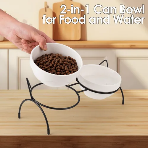 Miniatura 7 de Juego de cuencos de agua para alimentos para gatos, cuencos dobles de cerámica para mascotas con soporte elevado inclinado de 15°, estación
