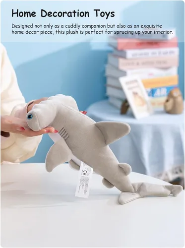 Miniatura 7 de Lindo juguete de peluche de tiburón martillo, adorable animal de mar de peluche de tiburón suave de 12 pulgadas para niños, esponjoso, regalo