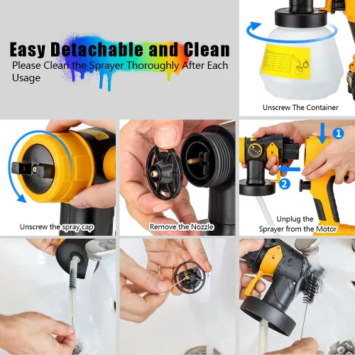 Miniatura 5 de Pulverizador de pintura compatible con batería DEWALT 20V MAX, pistola de pintura eléctrica HVLP inalámbrica con 3 patrones de pulverización y 4