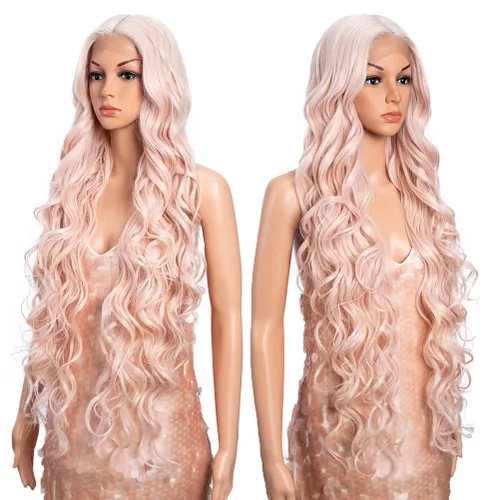 Style Icon Pelucas de encaje frontal de 36 pulgadas, pelucas de color rosa súper largas con cabello de bebé, densidad del 130 %, peluca sintética de