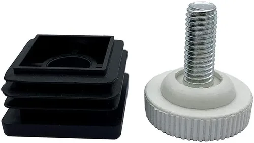 Miniatura 5 de Flyshop 4 juegos de tapones de plástico negros cuadrados tubos, M8 roscado altura ajustable de 0.512 in a 0.984 in, pies niveladores de muebles
