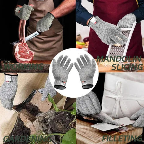 Miniatura 5 de 2Oyster - Cuchillo de acero inoxidable con mango de madera, con 2 pares de guantes resistentes a cortes de nivel 5, abridor de ostras para cocina