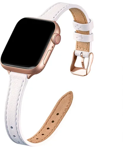 Miniatura 22 de STIROLL - Correa delgada de cuero para reloj inteligente, compatible con Apple Watch de 38, 40, 41, 42, 44, 45 y 49 mm, correa de cuero de grano