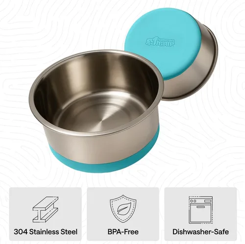Miniatura 6 de Gorilla Grip - Juego de 2 cuencos metálicos de acero inoxidable para perros, base de goma, resistente a la oxidación, libre de BPA de grado Turquesa